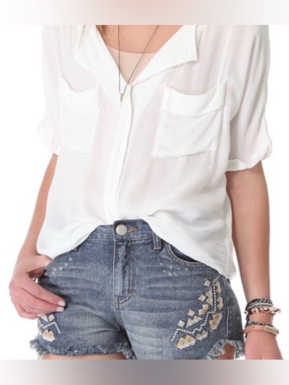 Free People oversized front pocket Rayon blouse